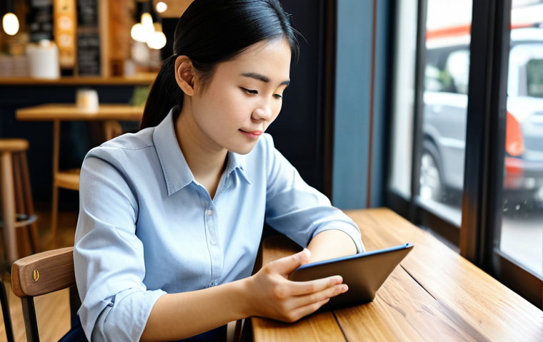 A young Vietnamese professional, fully clothed in a modest, smart casual outfit, is seated comfortably at a sleek wooden table in a bright, modern cafe. They are attentively looking at a tablet displaying a clean, well-designed blog post, where a subtle, naturally integrated native advertisement blends seamlessly with the surrounding content, embodying the concept of understanding reader psychology and natural ad placement. The background shows blurred cafe elements, emphasizing focus on the digital interaction. Perfect anatomy, correct proportions, natural pose, well-formed hands, proper finger count, natural body proportions. Professional photography, high resolution, soft lighting, depth of field. Safe for work, appropriate content, fully clothed, professional, family-friendly.
