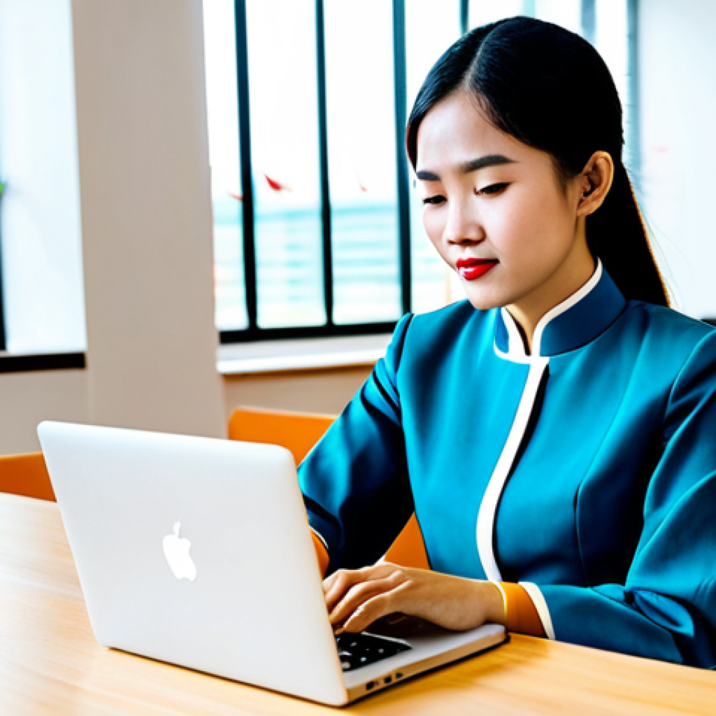 Modern Vietnamese Businesswoman**

"A professional Vietnamese businesswoman in a stylish, modest áo dài (traditional Vietnamese dress), working on a laptop in a bright, modern co-working space in Ho Chi Minh City, fully clothed, appropriate attire, safe for work, perfect anatomy, natural proportions, professional photography, high quality, family-friendly."

**