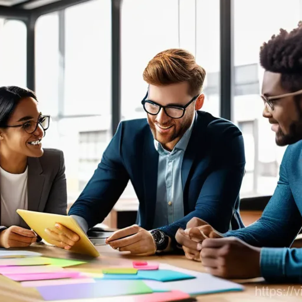 크라우드펀딩 수익 창출 - **Collaborative Innovation at Tech Startup**
    A diverse group of four young professionals (two me...