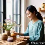 사이드 프로젝트 수익화 - **Prompt:** A vibrant, warmly lit indoor scene featuring a young Vietnamese woman in her early twent...