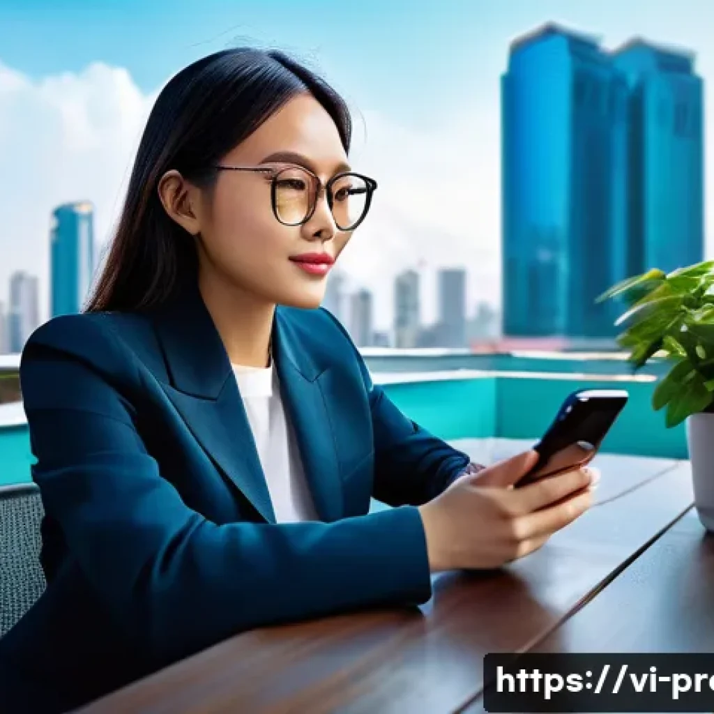 재테크 및 투자 수익 - A modern Vietnamese urban setting featuring a young professional woman using a smartphone app to man...