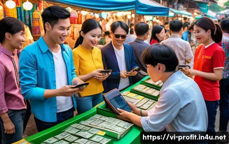 온라인 경매 비즈니스 - A vibrant Vietnamese online auction scene showing diverse buyers and sellers engaging in direct and ...