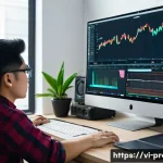 Home 18 유튜브 광고 수익 - A modern Vietnamese YouTuber workspace setup showing a young adult content creator analyzing YouTube...