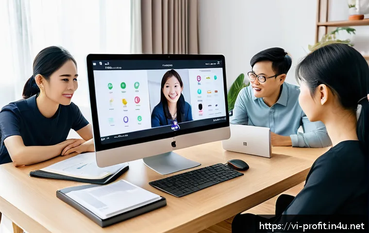 온라인 코칭 비즈니스 - A professional Vietnamese online coaching session scene featuring a diverse group of young adult cli...